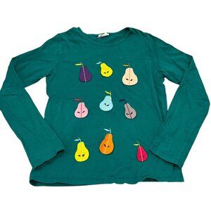 Mini Boden Kids Fruit Appliqué Long Sleeve Top 11-12Y Green Cotton